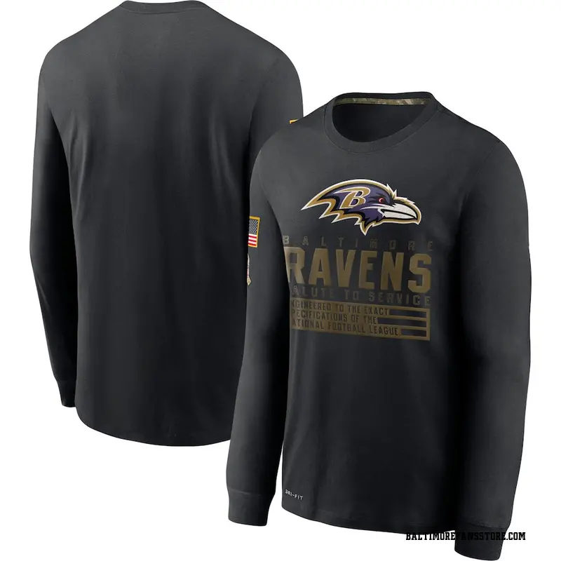 Men's Black Baltimore Ravens 2020 Salute to Service Sideline Performance Long Sleeve T-Shirt