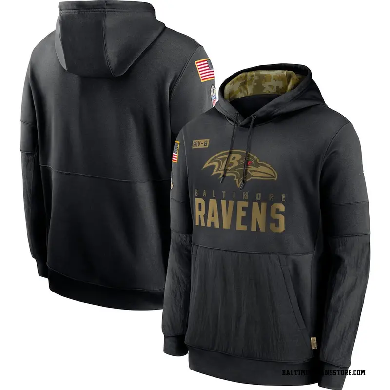 Men's Black Baltimore Ravens 2020 Salute to Service Sideline Performance Pullover Hoodie